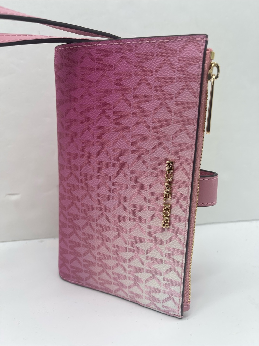 Michael Kors Jet Set Lg Double Zip Ombré Sign Logo Wristlet Wallet Carnation 
NW - Picture 10 of 16